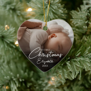 Min första julbabyfoto Elegant handskrift Julgransprydnad Keramik
