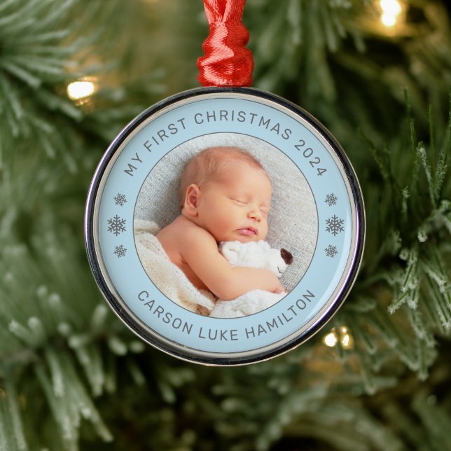 Min första julblåa Personlig Baby-foto Julgransprydnad Metall (Träd)