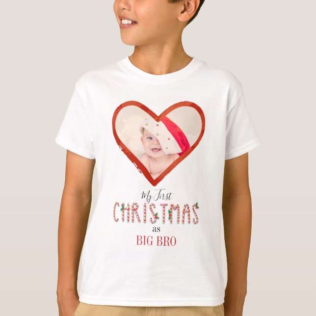 Min första julbroder Kärlek Heart Baby Photo T Shirt (Framsida)