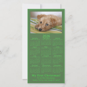 Min första juldjurfoto 2026 Kalender Grön Julkort