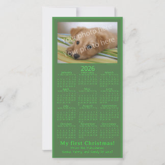 Min första juldjurfoto 2026 Kalender Grön Julkort