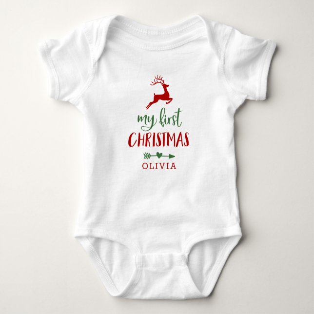 Min första juldräkt Hjort Namn Baby T Shirt (Framsida)