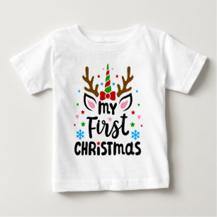 Min Första Julen Typografi Söt Enhörning T Shirt