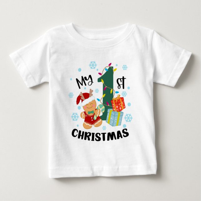 Min Första Julen Typografi Söt Gingerbread T Shirt (Framsida)
