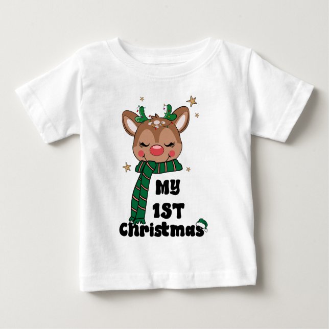 Min Första Julen Typografi Söt Ren T Shirt (Framsida)