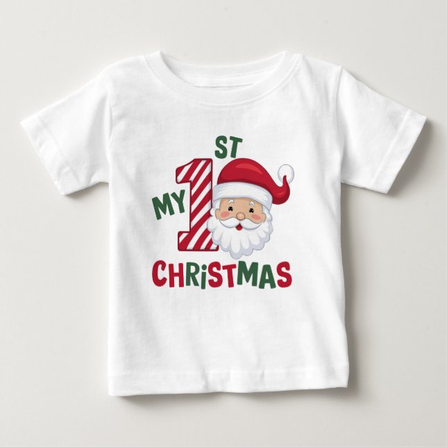 Min Första Julen Typografi Söt Tomte T Shirt (Framsida)
