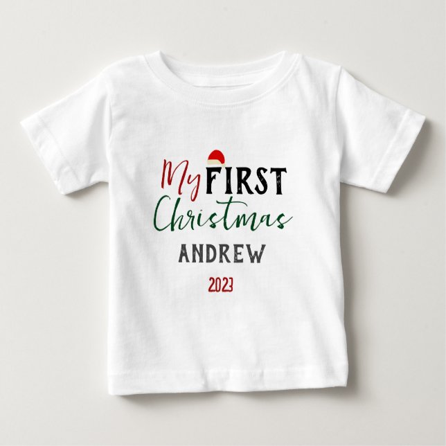 Min första julfotfoto Baby personaliserar Namn T Shirt (Framsida)
