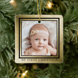 Min första julfoto Guld Black Baby Julgransprydnad Keramik