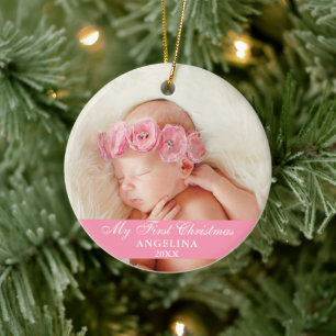 Min första julfotopapper Baby Rosa Julgransprydnad Keramik