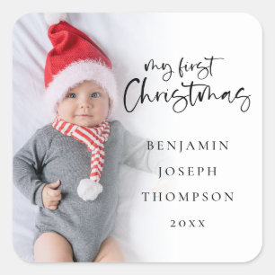 Min första julfotoutlägg i Baby Namn i år Fyrkantigt Klistermärke