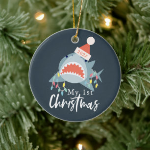 Min första julhaj Santa Helgdag Ljus Foto Julgransprydnad Keramik