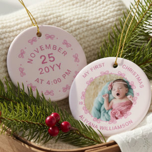 Min första julhälsning, Rosan Bow Baby Photo Keeps Julgransprydnad Keramik