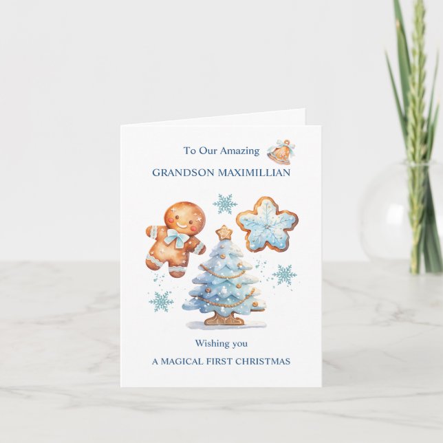 Min första julhelg Gingerbröd Boy Snowy Träd Kort (Framsida)