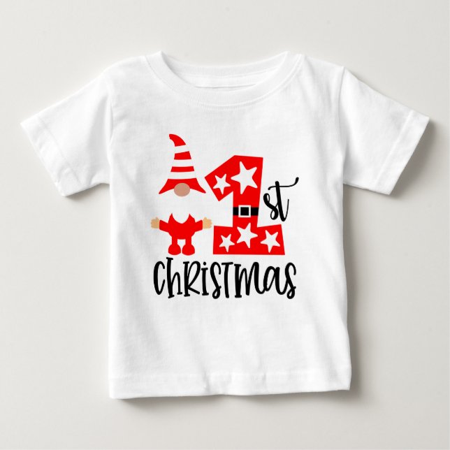 Min första julklapp Gnome Santa Modern T Shirt (Framsida)