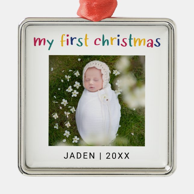 Min första julklapp i Baby, fotopatfärgad cute Julgransprydnad Metall (Framsidan)