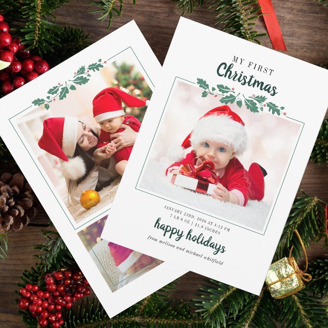 Min första jullägge, fotoutställning i Baby, Helgd Julkort (1st Christmas Baby Photo Collage Greetings)