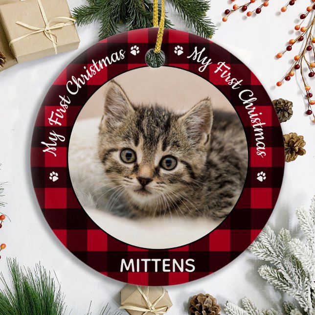 Min första jullrött, PCat Kitten Pet Photo Julgransprydnad Keramik (Skapare uppladdad)
