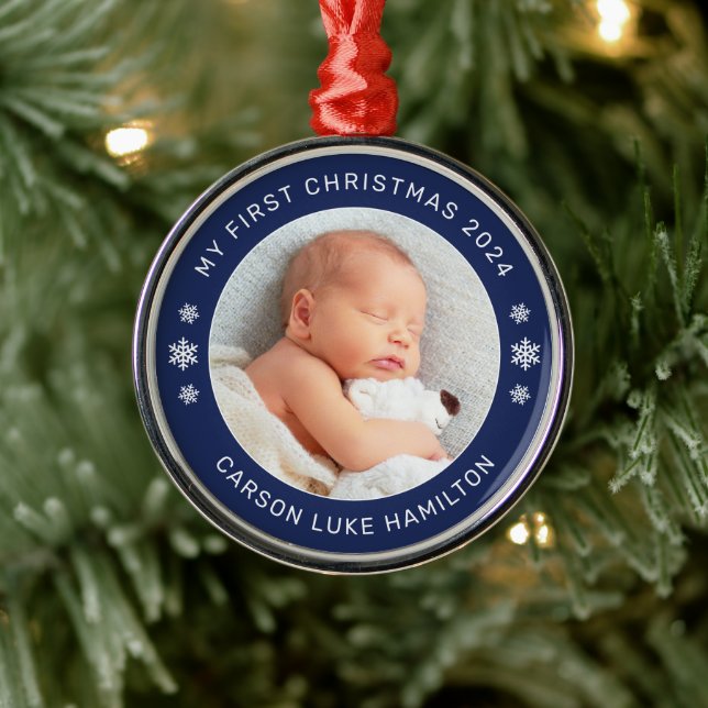Min första julmarin Personlig Baby Photo Julgransprydnad Metall (Träd)