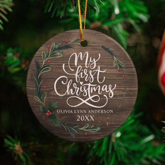 Min första julprydnad med födelseattentat julgransprydnad keramik (My first Christmas ornament hanging on Christmas tree)