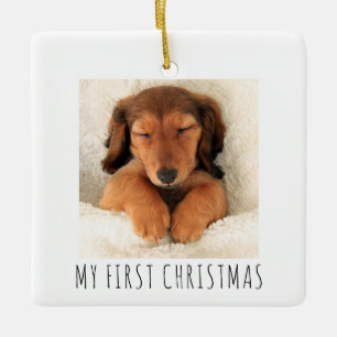 Min första julpuppy Hundar Square Foto Julgransprydnad Keramik