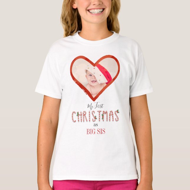 Min första julsyster Kärlek Heart Baby Photo T Shirt (Framsida)