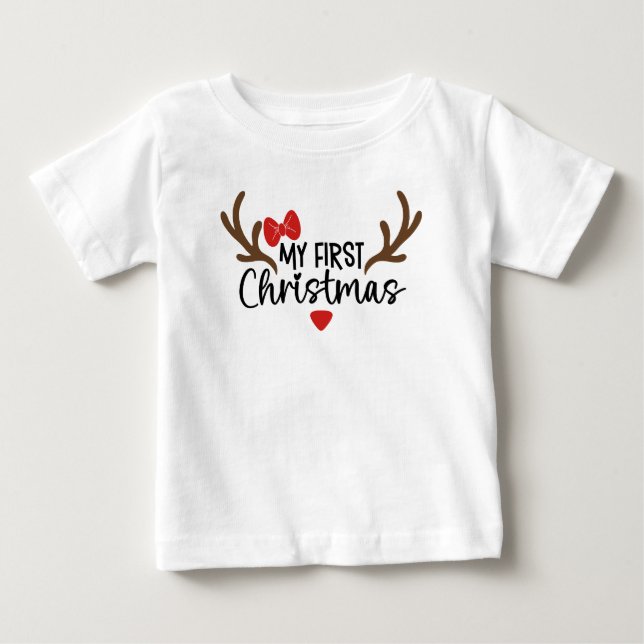 Min första jultypografi Simple Antlers Bow T Shirt (Framsida)