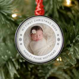 Min första Julvita Personlig Baby Photo Julgransprydnad Metall