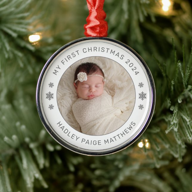 Min första Julvita Personlig Baby Photo Julgransprydnad Metall (Träd)
