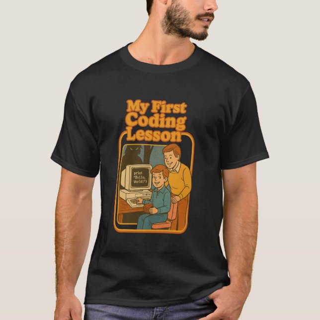 Min Första Kodningslektion Retro Rolig Programmera T Shirt (Framsida)