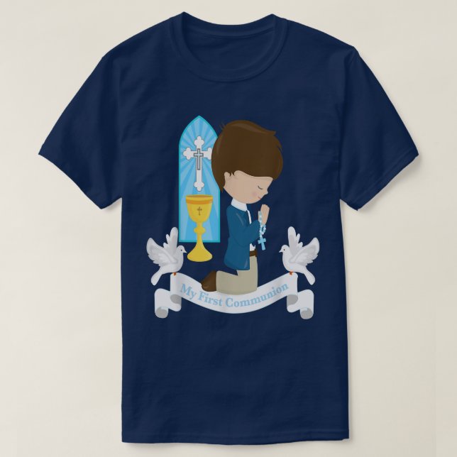 Min första kommunion Gift Kids Son Boy Brunette Kn T Shirt (Design framsida)