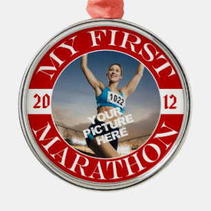 Min första maraton - anpassadefoto och år julgransprydnad metall