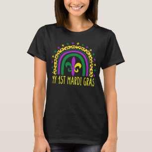 Min första Mardi Gras Cute Leopard Rainbow Women G T Shirt