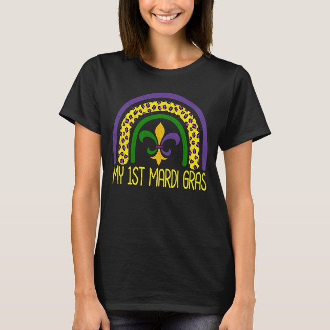 Min första Mardi Gras Cute Leopard Rainbow Women G T Shirt (Framsida)