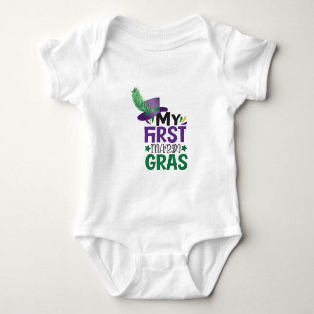 Min första Mardi Gras T-Shirt Baby Bodykostym (Framsida)