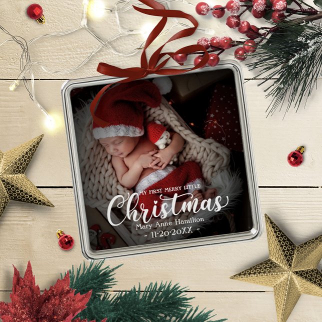 Min första Merry Little jul Newborn Baby Photo Julgransprydnad Metall (Skapare uppladdad)