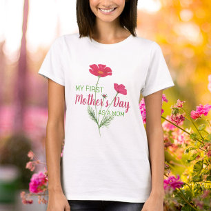 Min första Mor-dag Rosa Watercolor-Blommigt T Shirt