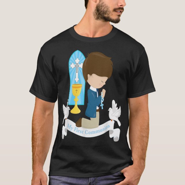 Min första nattvardspresent för barn son brunett k t shirt (Framsida)