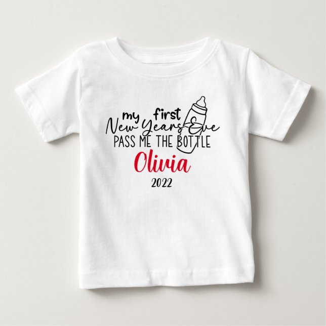 Min första Nyårsafton ger mig Flaska Namn T Shirt (Framsida)