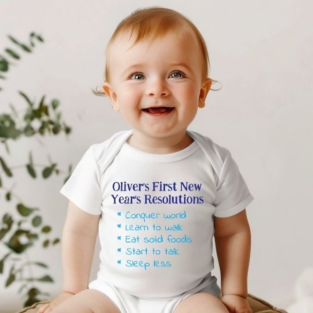 Min första nyårsresolutioner, rolig babyboy    t shirt (Funny New Year Resolutions Bodysuit)