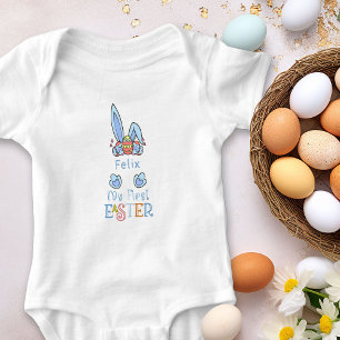 Min första Påsk Blue Bunny Öron och Eggs Boy T Shirt