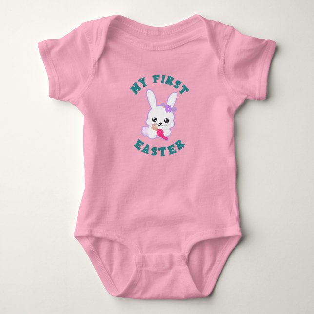 Min första Påsk Girl Rosa T Shirt (Framsida)