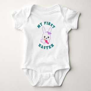 Min första Påsk Girl's White Baby Bodykostym T Shirt