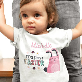 Min första Påsk med rosa tecknad bunny och namn T Shirt