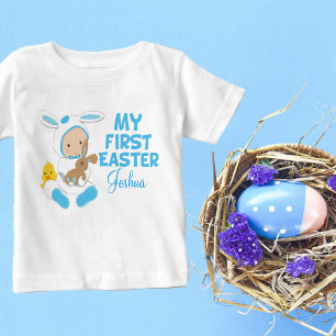 Min första Påsk Pojke Cute Blue Bunny T Shirt
