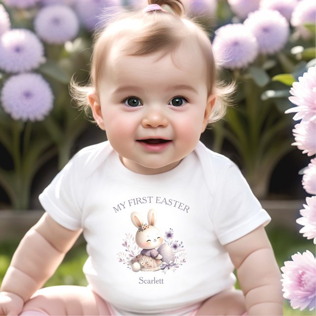 Min första Påskhare Girl Personlig Namn T Shirt (My First Easter Bunny Girl Personalized Name Baby Bodysuit)