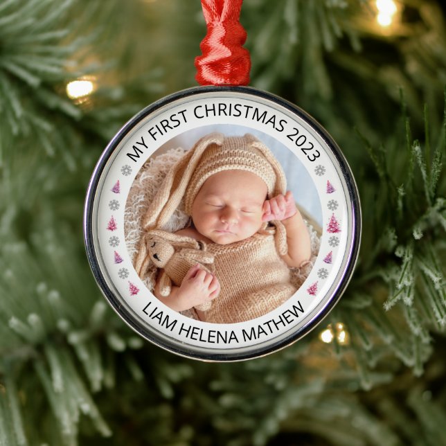 Min första Personlig i jul, Eleganten Baby Photo Julgransprydnad Metall (Träd)