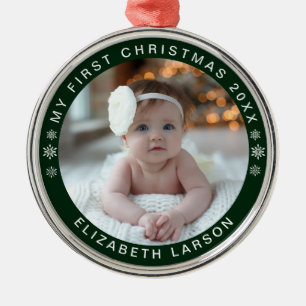 Min första Personlig i julafton Baby Photo Grönt Julgransprydnad Metall