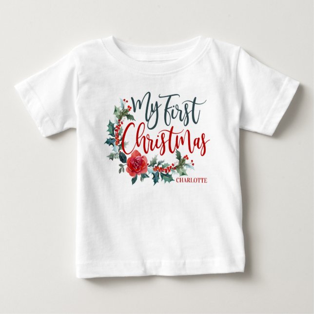 Min första Personlig i julens Blommigt T Shirt (Framsida)
