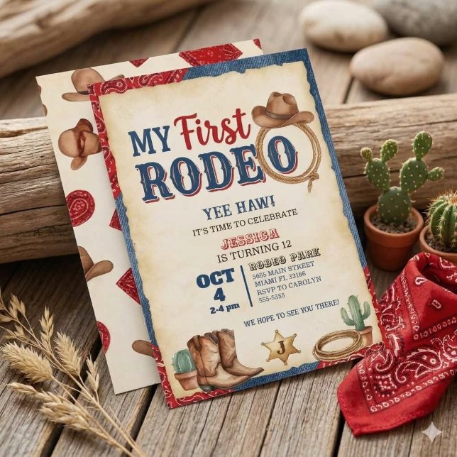 Min Första Rodeo 12-årsdag Cowboy Kuhud  Inbjudningar (Skapare uppladdad)