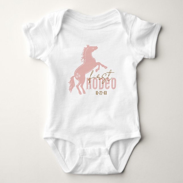 Min första rodeo Baby Bodysuit – Rosa västern 1:a  T Shirt (Framsida)